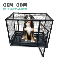 Cages pour chiens en métal durables de gros, noires, à double porte, bouton, tube carré, cages pliables, cage pour animaux de compagnie robuste