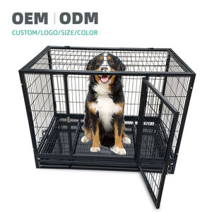 กรงสุนัขสีดำแบบขายส่ง ทนทาน ประตูคู่ แบบกระดุม โครงเหล็กสี่เหลี่ยม แบบพับได้ แข็งแรง ทนทาน - Product Image 1