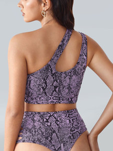 <span class=keywords><strong>Ensemble</strong></span> deux pièces pour femmes, <span class=keywords><strong>sport</strong></span> et fitness, imprimé à carreaux, soutien-gorge asymétrique et <span class=keywords><strong>short</strong></span> skinny déchiré taille haute - Product Image 2