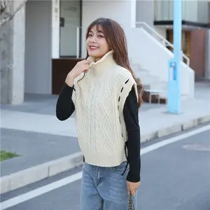 秋と冬の韓国の新しいハイカラーベストヒップホップハイカラーレディースベストガールズ長袖セーター編みパターン