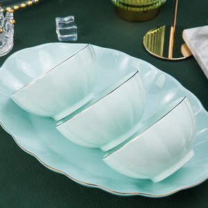 Assiette à poisson 4.5 pouces bol à riz vaisselle en céramique assiette à dîner style de luxe jante dorée cyan ensemble de vaisselle créative assiette - Product Image 4