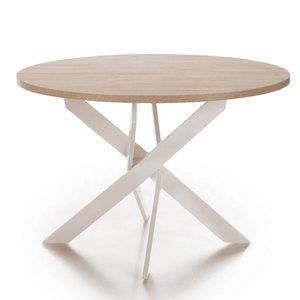 <span class=keywords><strong>Mesa</strong></span> redonda de color natural de <span class=keywords><strong>alta</strong></span> calidad con patas de metal blanco estable, perfecta para espacios de comedor de <span class=keywords><strong>cocina</strong></span>, <span class=keywords><strong>mesa</strong></span> de comedor - Product Image 2