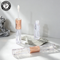 Brillo Labial Cosmético de Doble Cabezal y Doble Uso con Diseño de Ondas de Agua, 2+2ml, Brocha Personalizada, Tapa de Rosca, Envase de Tubo Electrochapado con Impresión UV