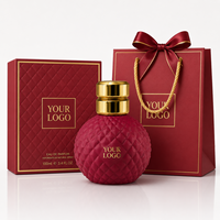 Parfum floral boisé arabe unisexe, flacon en verre rouge arrondi, longue tenue, parfum intense original, logo personnalisé, spray privé