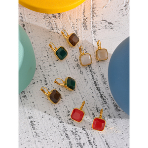 JINYOU 550 Delicate White <strong>Green</strong> Charm Square Opal Stone French Hook Earrings Stainless Steel 18k Gold Plated Waterproof <strong>Jewelry</strong> - Product Image 4