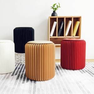 Tabouret pliable en papier kraft écologique, structure en nid d'abeille, tabourets ronds pliables pour hôtel - Product Image 1
