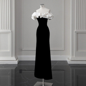 Off The Shoulder Black Mermaid Evening Dress With Ruffle Sleeves Slim Fit For Women - Product Image 4
