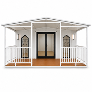 Maison préfabriquée moderne à double aile en acier, avec véranda, étanche, ignifuge, extensible, type conteneur, pour atelier extérieur ou entrepôt - Product Image 1