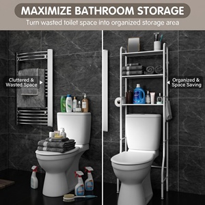 Étagère de salle de bain à 3 niveaux, moderne, à poser au-dessus des toilettes, robuste, multi-niveaux, pour rangement, étagère de toilettes - Product Image 4