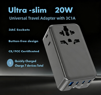 FOXCAN Adaptateur universel de charge rapide PD20W fin et compact avec 1 port USB-A et 3 ports USB-C pour les voyages personnels ou professionnels