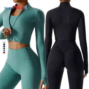 Conjunto de chaqueta de Yoga y Fitness para mujer, Set de 3 piezas, chaqueta de manga larga con cremallera y Leggings de Yoga, ropa de entrenamiento Sexy para gimnasio