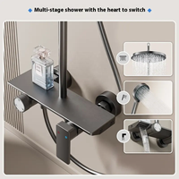 Système de douche thermostatique en aluminium spatial avec étagère, affichage numérique de la température, ensemble de douche murale à effet pluie, gris anthracite
