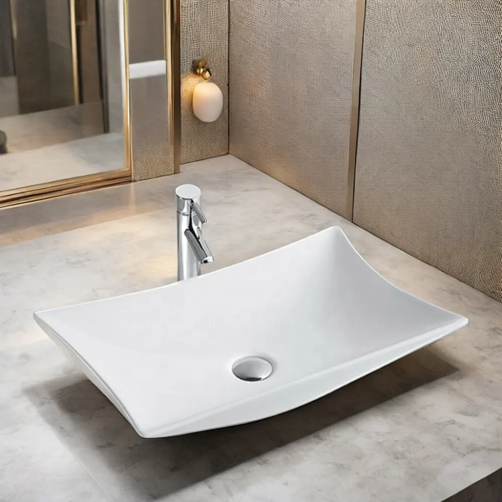 White Porcelain Countertop Washbasin for Fine Hotel and Restaurant Sink Installation