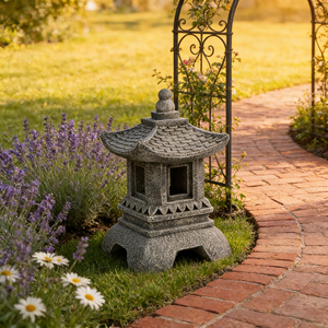 Lanterne en résine effet pierre - Design pagode traditionnel, idéale <span class=keywords><strong>pour</strong></span> la décoration de <span class=keywords><strong>jardin</strong></span> <span class=keywords><strong>zen</strong></span> et l'ornement à thème oriental <span class=keywords><strong>pour</strong></span> patio - Product Image 3