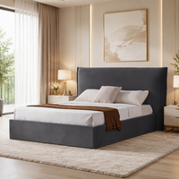 Lit plateforme moderne en velours capitonné, taille King, tête de lit extra haute à volants, mobilier de luxe pour chambre à coucher