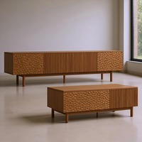 Meuble TV extra long en noyer de style mid-century, 90 pouces, avec portes, étagères et gestion des câbles