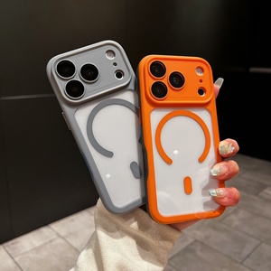 Coque de téléphone magnétique transparente à blocs de couleur avancés pour iPhone 17 12 13 Pro Max 14 15 16 Plus avec film protecteur d'objectif HD - Product Image 5