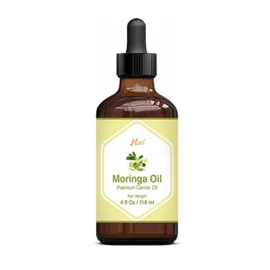 Private Label 100% Pure Moringa Carrier Oil Premium Carrier Oil with Dropper for Skin Care, Hair Care, Scalp & Body Massage