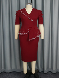 Đầm nữ dáng suông tay lửng cổ V phối bèo lệch vai đính hạt AM041035 - Product Image 4