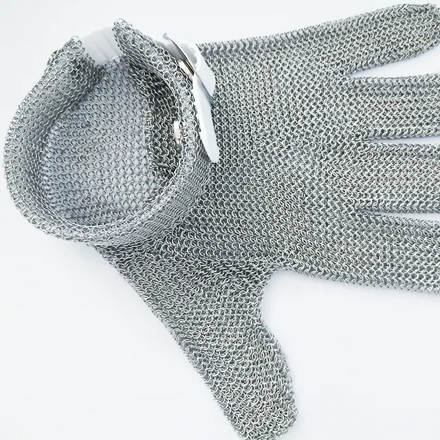 In Stock Grade 5 butcher's stainless steel iron ring mesh chain mail enforced worker safety cut resistant gloves