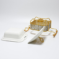 Chauffe-plat de luxe à cadre en métal doré, récipient de chauffage d'aliments pour buffet de fête de mariage, chauffe-plat en céramique chauffé à l'alcool