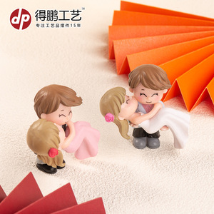 Miniature Cartoon <b>Doll</b> Figurines Wedding Couple Cake Decorations PVC Hugging Pair Blue Pink Black White D1275 - Product Image 2