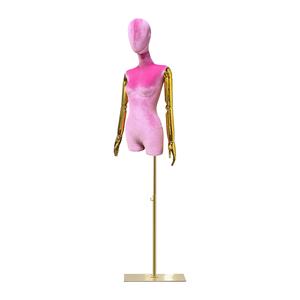 Maniquí de Exhibición de Ropa de Terciopelo y Fibra de Vidrio de Alta Gama, Color Rojo Rosa, con Brazos Dorados, <span class=keywords><strong>para</strong></span> <span class=keywords><strong>Mujer</strong></span>, Marca DELIANG - Product Image 6