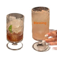 Verre à jus haut et élégant pour la maison, design créatif transparent à motif grain de bois et côtés droits, pour thé aux fruits et eau pétillante