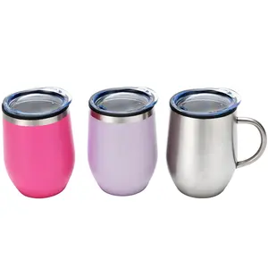 Promozione più economica 12oz doppia parete in acciaio inox rivestimento in plastica Stemless vino bicchiere tazza di vetro con coperchio paglia