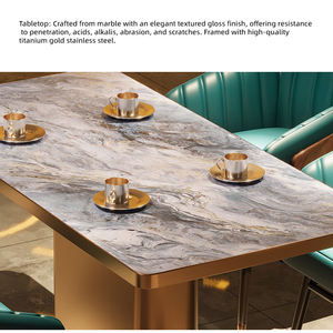 <span class=keywords><strong>Table</strong></span> à manger rectangulaire de qualité commerciale, ensemble de <span class=keywords><strong>table</strong></span> moderne carrée à bord doré, <span class=keywords><strong>table</strong></span> en dalle de roche pour pub, buffet, restaurant, barbecue, boutique - Product Image 5