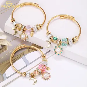 New Arrival Fashion Stainless Steel Bangle High Quality Gold Flower Butterfly Charm Bracelet Bangle for Women and Adult Kids