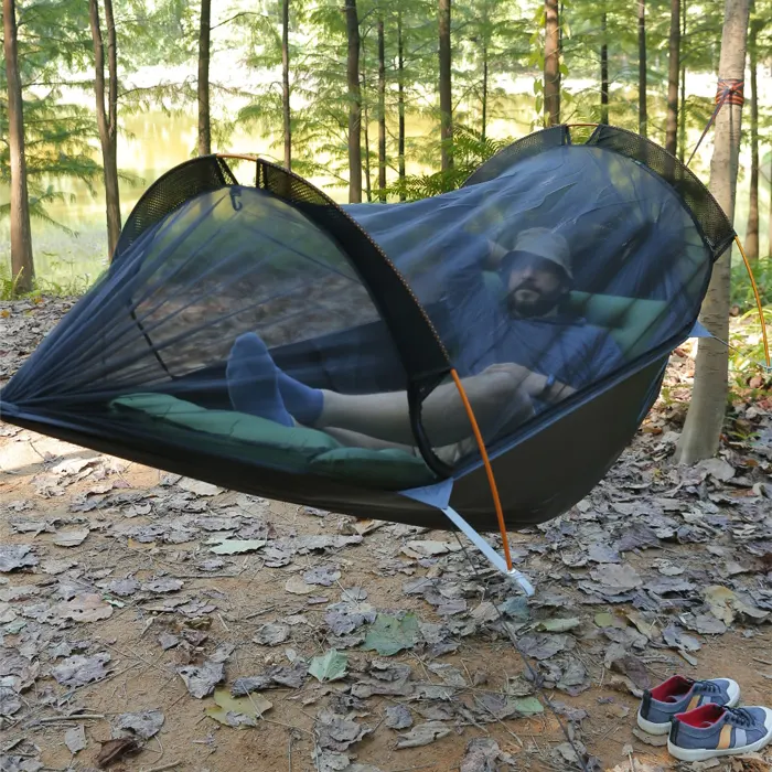 Tente hamac de camping en nylon imperméable et personnalisé, parachute suspendu portable pour la randonnée en plein air, hamac 3 en 1 avec moustiquaire