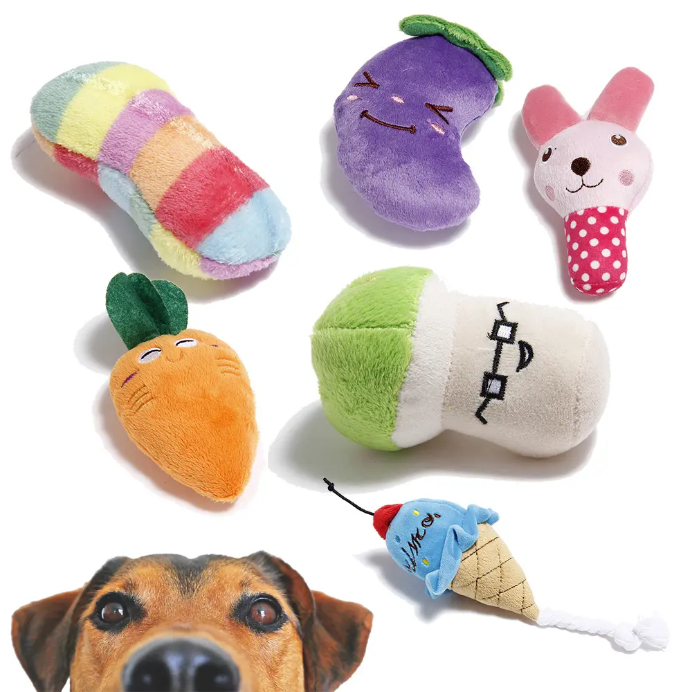Различные модели мягких набивных плюшевых фруктов в форме еды, игрушки для домашних животных, недорогая милая плюшевая собака, звуковая игрушка, подарочный набор