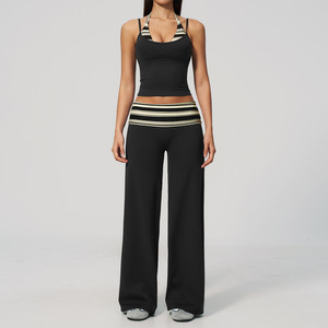 Conjunto de Yoga para Mujer, Estilo Veraniego, Transpirable, de Dos Piezas, Cintura Plegable, Diseño Sólido, Tela Reciclada, Ropa Deportiva-6 - Product Image 4