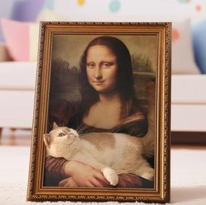 2025 mới 4D sơn dầu mèo khung tổ Mona Lisa mèo scratcher giường nghệ thuật nổi tiếng thế giới bức tranh Mèo scratcher Hội Đồng Quản Trị - Product Image 1