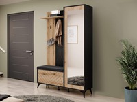 Juego de Perchero de pasillo negro de roble de madera de estilo contemporáneo con armario y estante para zapatos con espejo