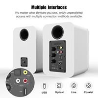 Altavoces de estantería de madera de 2.0 canales y 50W RMS con entrada USB 5.3, modos de audio DSP e iluminación LED RGB para ordenador y sistema de cine en casa