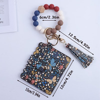 Dompet Gantungan Kunci Kulit PU Motif Kupu-kupu, Tempat Kartu Identitas, Gelang Rumbai Manik Silikon, Gantungan Kunci Anti-Hilang