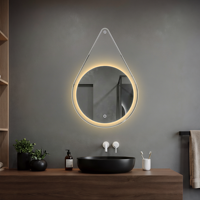 Meilleur prix pour un miroir de salle de bain rond rétroéclairé par LED, sans cadre, avec sangle de suspension, interrupteur tactile 3 couleurs, avec prise, cadre arrière en aluminium