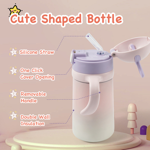 กระติกน้ำเด็กปลอดสาร BPA พร้อมหูจับถอดได้ เปิดง่ายด้วยคลิกเดียว หลอดซิลิโคน แก้วน้ำเก็บความร้อนสองชั้นสุญญากาศ - Product Image 4