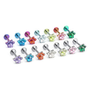 Boucles d'oreilles en alliage de titane ASTM F136 en forme de cœur et de griffe de chat, zircon 5A, bijoux de piercing hypoallergéniques de qualité médicale pour les lèvres, le nez et les oreilles - Product Image 3