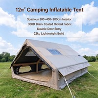 Tenda Camping Tiup Portabel Mewah Grosir TopZone TZ-H011 Tahan Air Tahan Angin 300D Oxford Berlapis Hitam Dua Kamar Tidur