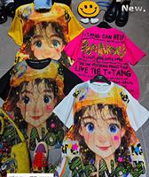 Kaos Wanita Ukuran Besar 100% Katun Bertabur Rhinestone, Model Longgar Kasual Motif Kartun Fashion OC1054