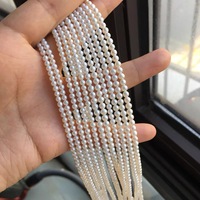 Perles d'eau douce rondes de qualité AA, couleur naturelle, blanc agréable, 3-4 mm, haute brillance, pour la fabrication de bijoux