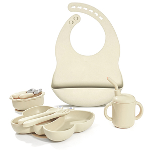 ชุดอาหารเด็กซิลิโคนขายส่ง ประกอบด้วยชามเด็ก จานแบ่งช่องรูป<span class=keywords><strong>ผีเสื้อ</strong></span> แก้วทนทาน ผ้ากันเปื้อนเด็กแบบซักได้ ช้อนส้อมแบบไม่แตก - Product Image 2