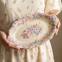 Assiette ovale en céramique de haute qualité pour plats de poisson vapeur, cuisine occidentale américaine, desserts aux fruits, idéale pour la maison et l'hôtellerie