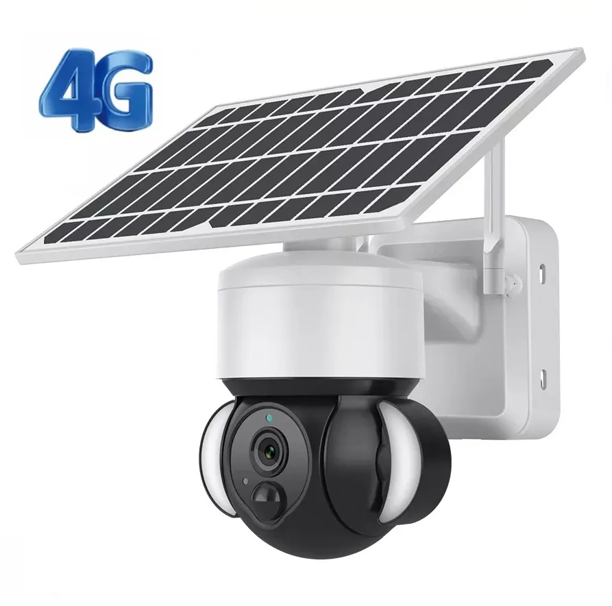 Camera Đèn Pha Ngoài Trời Không Dây PTZ, Hệ Thống Giám Sát An Ninh Mạng Wifi 4G Dùng Năng Lượng Mặt Trời CCTV