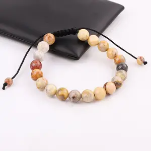 Yiwu Jewelry Factory Making 8MM Natural Stone Cat Eye Jasper Beads Handmade Macrame Friendship Bracelet Adjustable Men Women