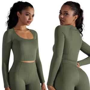 Camiseta deportiva ajustada de manga larga para <span class=keywords><strong>yoga</strong></span> para mujer, con almohadilla fija en el pecho, de secado rápido y transpirable - Product Image 1