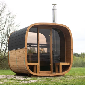 Sauna exterior de madera para 4 personas, de cedro rojo, con espejo, vidrio resistente a altas temperaturas y estufa de leña. - Product Image 1